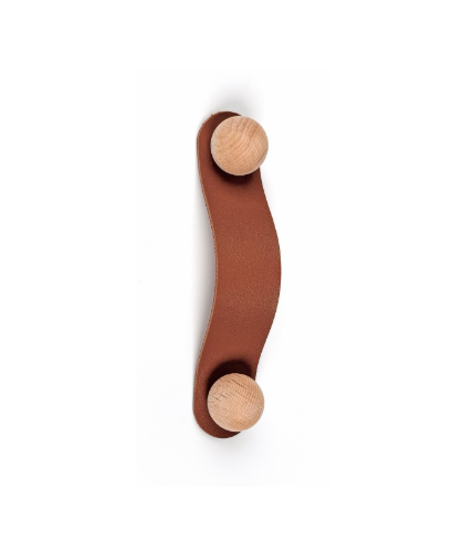Leather strap drawer pulls, leather loop handles, handmade leather hardware, natural wooden knobs, modern cabinet pulls.