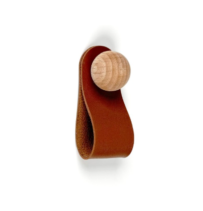 Leather strap drawer pulls, leather loop handles, handmade leather hardware, natural wooden knobs, modern cabinet pulls.
